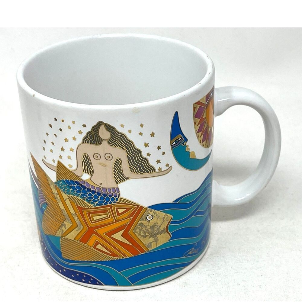 Vtg 1989 Laurel Burch Mug The Sea Goddess Mermaid Beach Moon Sun Nautical 14 Oz